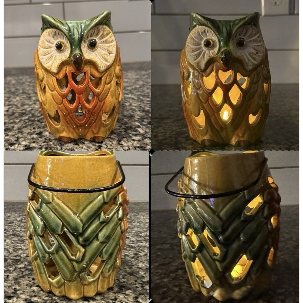 Design Imports Rustic Owl Light Up Lantern Stoneware With Handle Fall Autumn